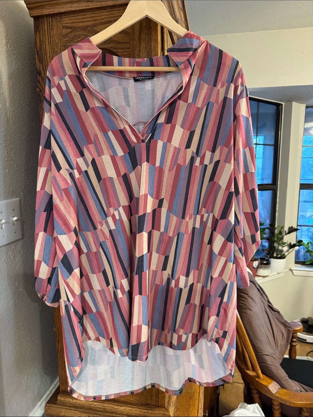 HEIMISH USA Pink Multi-Stripe V-Neck Tunic